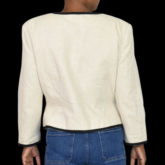 Vintage Althuser Linen Blend Blazer Jacket Beige Crop Tailored Shoulder Pads 10 - Picture 2 of 16